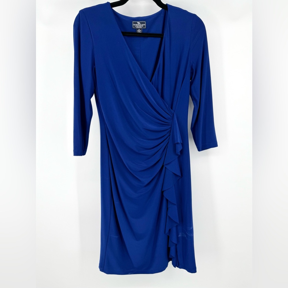 American Living Cobalt Blue Draped Long Sleeve Dress 3/4 Sleeve